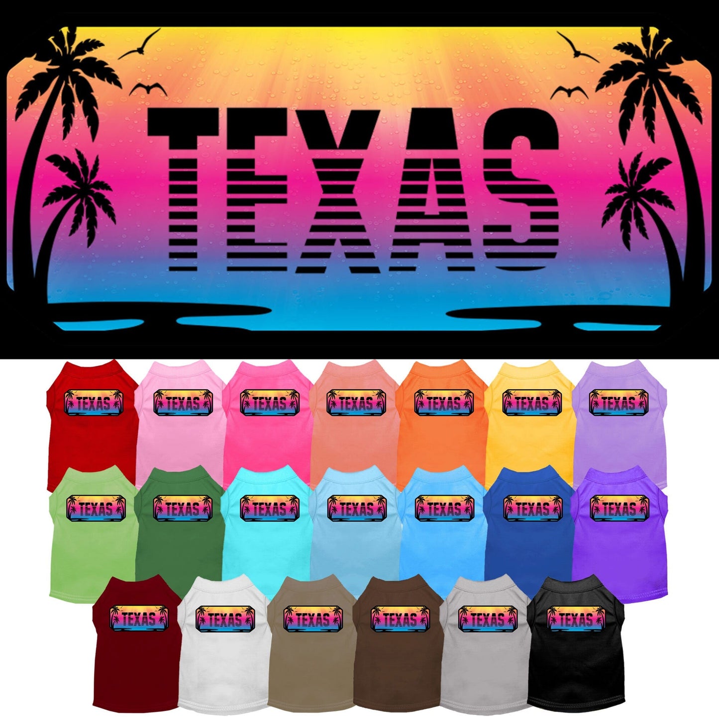 Pet Dog & Cat Screen Printed Shirt for Medium to Large Pets (Sizes 2XL-6XL), "Texas Beach Shades"