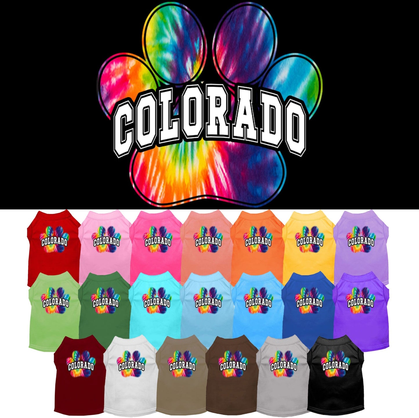 Pet Dog & Cat Screen Printed Shirt for Small to Medium Pets (Sizes XS-XL), "Colorado Bright Tie Dye"