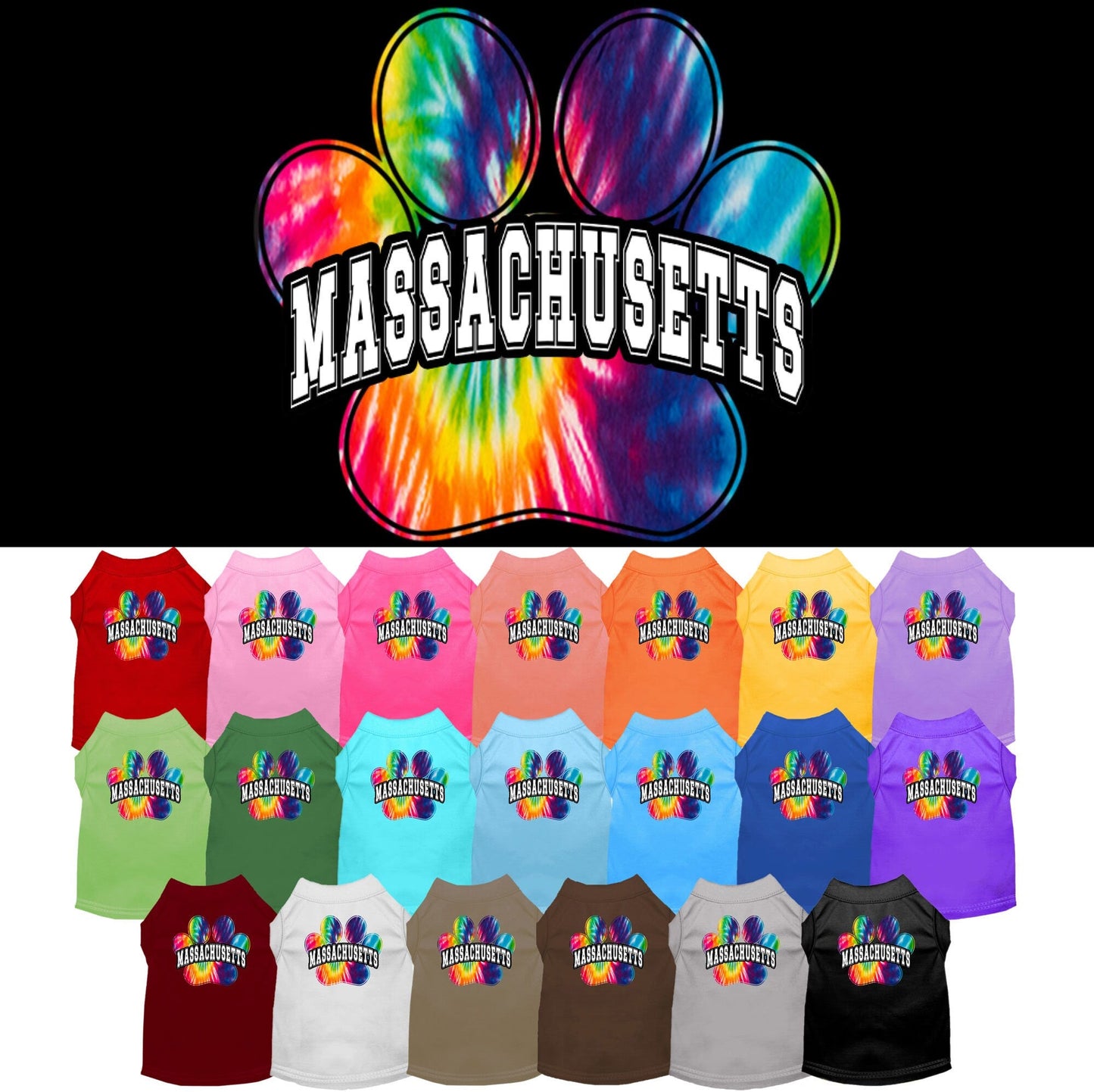 Pet Dog & Cat Screen Printed Shirt for Medium to Large Pets (Sizes 2XL-6XL), "Massachusetts Bright Tie Dye"