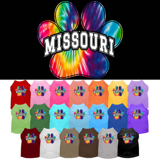 Pet Dog & Cat Screen Printed Shirt for Small to Medium Pets (Sizes XS-XL), "Missouri Bright Tie Dye"