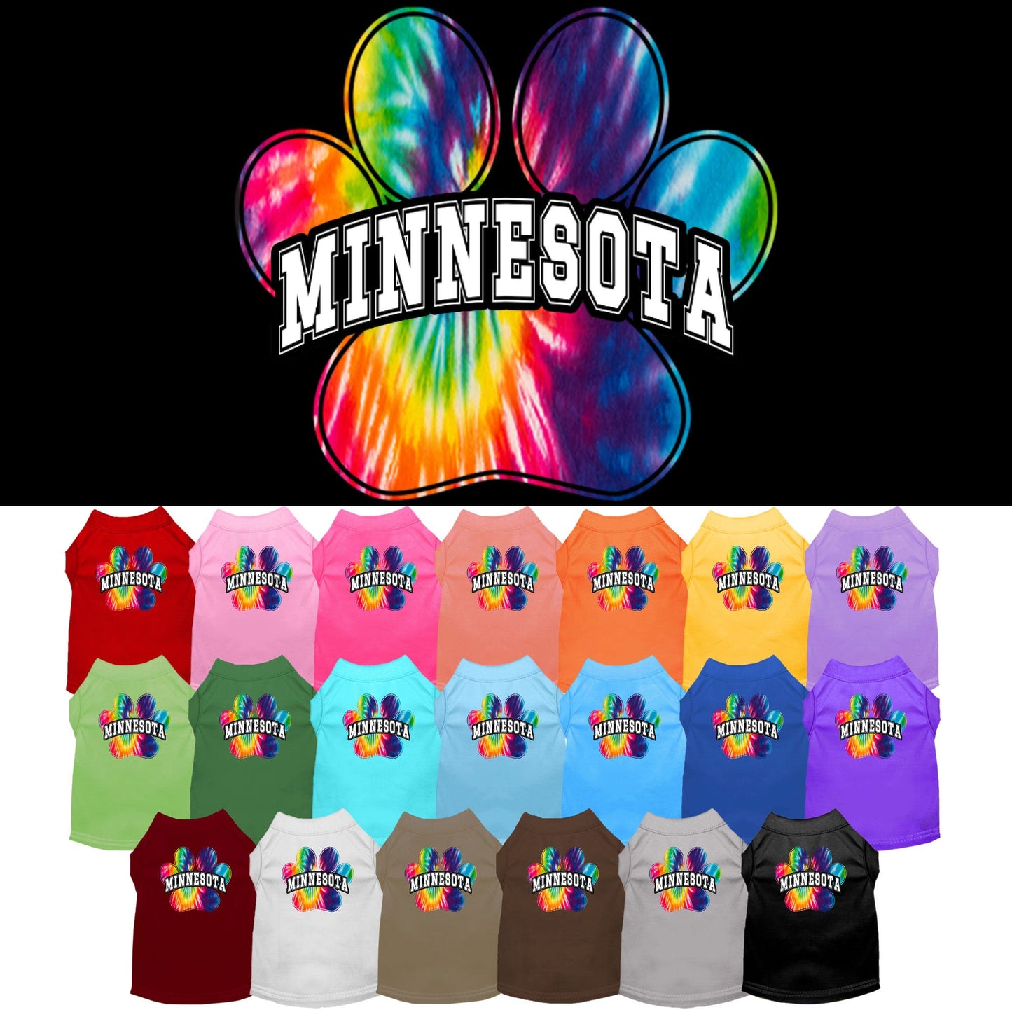 Pet Dog & Cat Screen Printed Shirt for Small to Medium Pets (Sizes XS-XL), "Minnesota Bright Tie Dye"