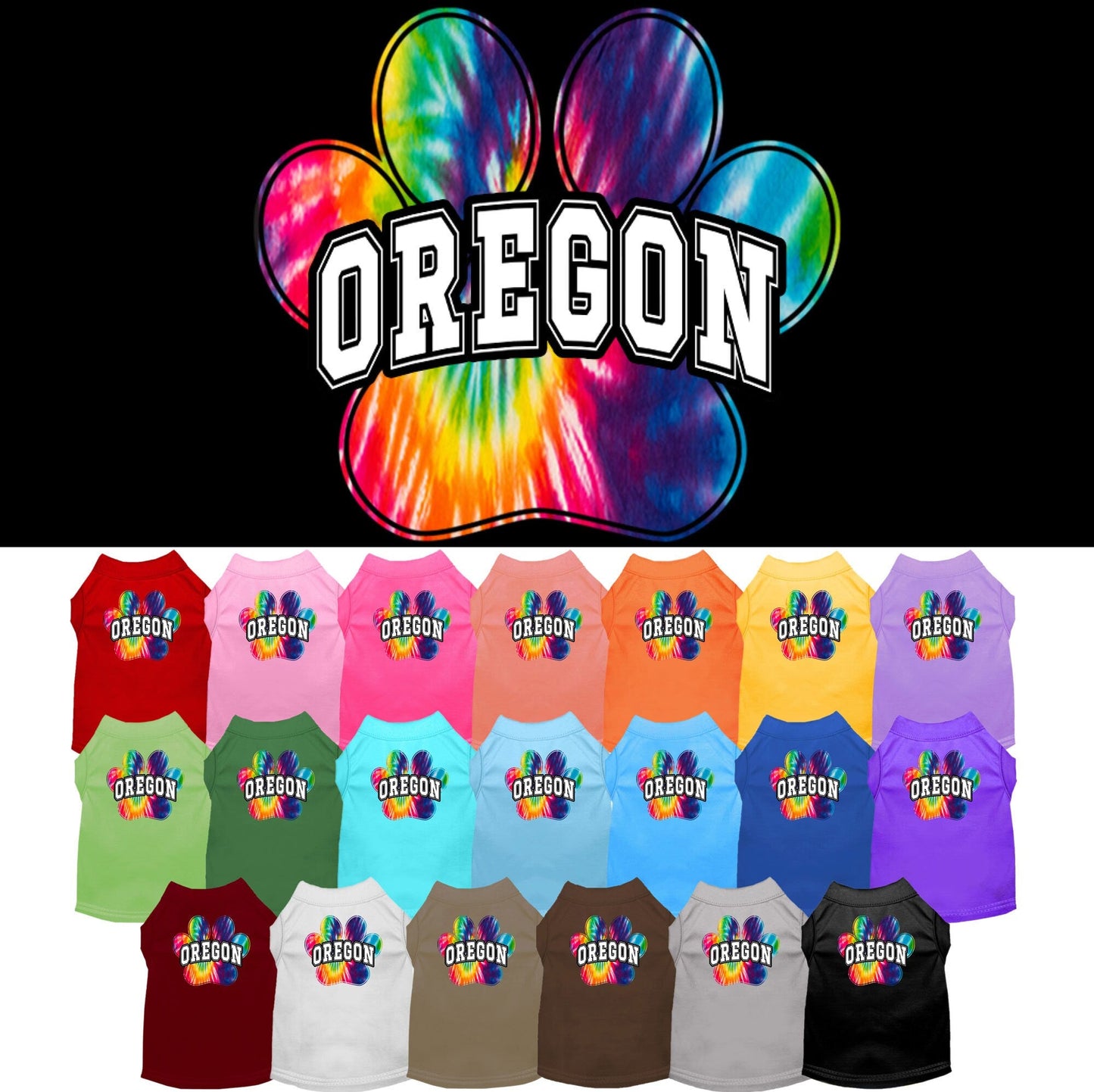 Pet Dog & Cat Screen Printed Shirt for Small to Medium Pets (Sizes XS-XL), "Oregon Bright Tie Dye"