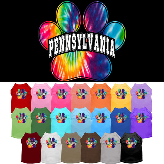 Pet Dog & Cat Screen Printed Shirt for Small to Medium Pets (Sizes XS-XL), "Pennsylvania Bright Tie Dye"