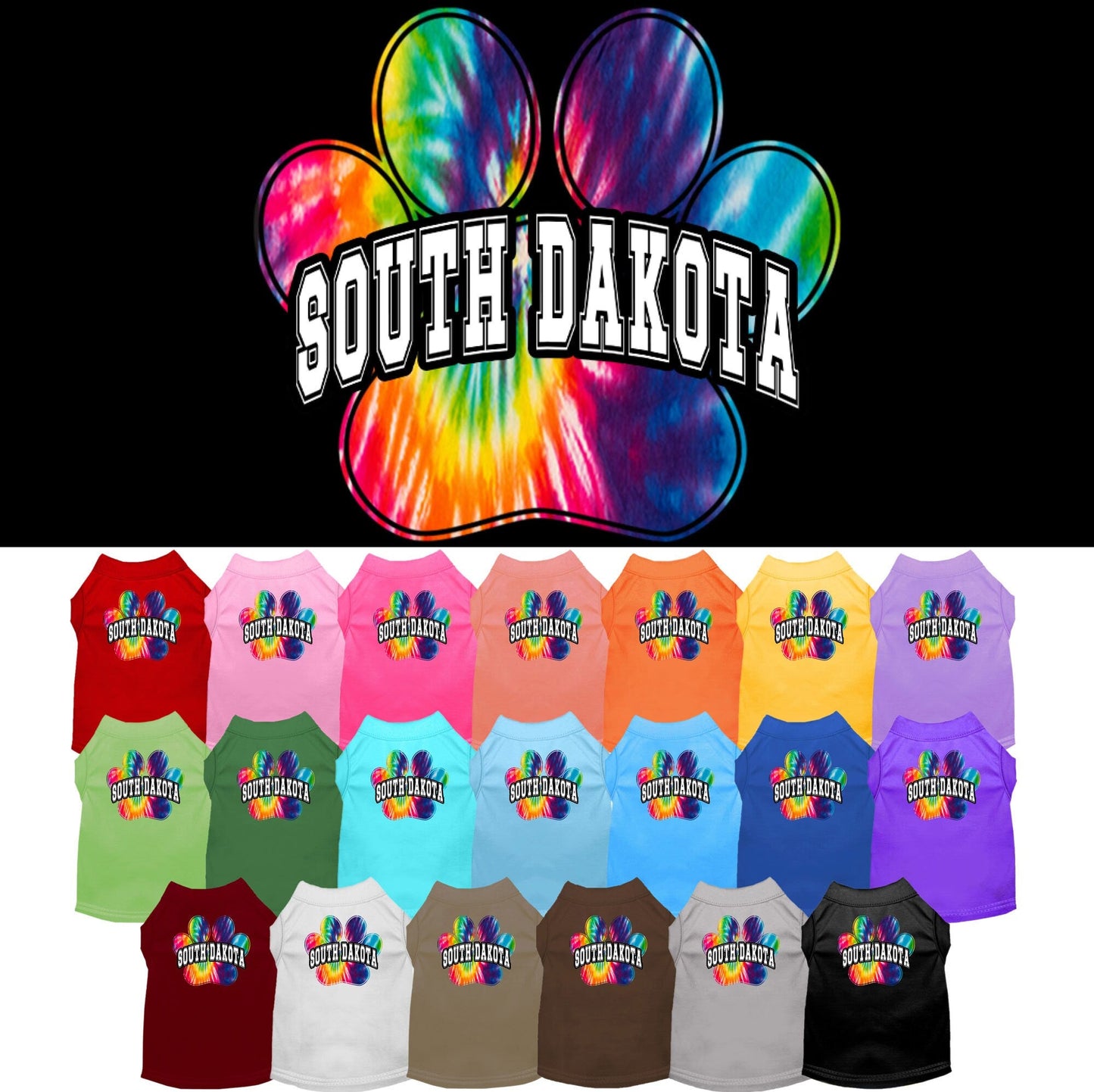 Pet Dog & Cat Screen Printed Shirt for Medium to Large Pets (Sizes 2XL-6XL), "South Dakota Bright Tie Dye"