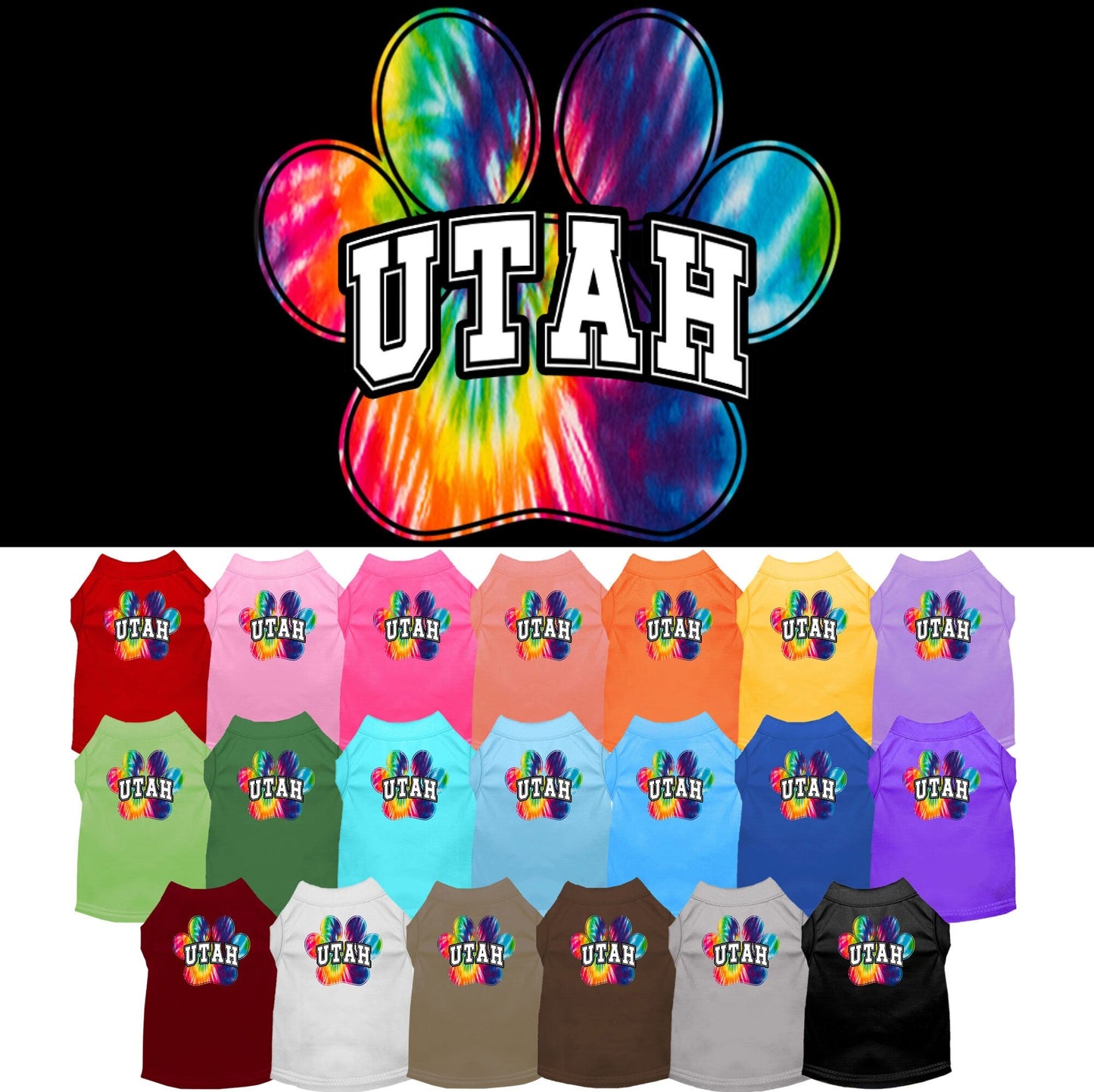 Pet Dog & Cat Screen Printed Shirt for Small to Medium Pets (Sizes XS-XL), "Utah Bright Tie Dye"