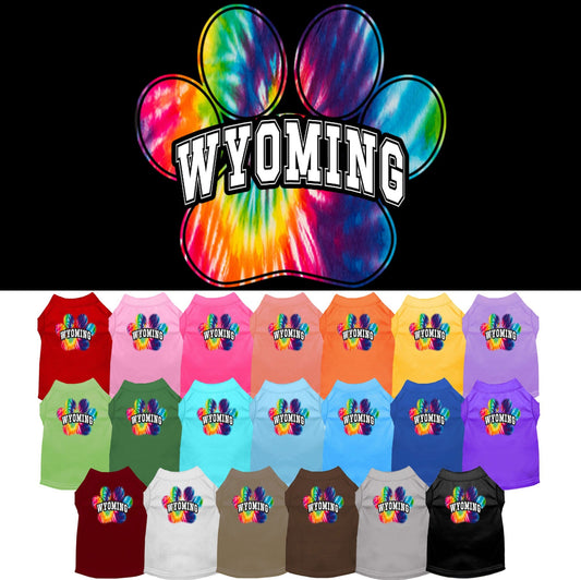 Pet Dog & Cat Screen Printed Shirt for Small to Medium Pets (Sizes XS-XL), "Wyoming Bright Tie Dye"