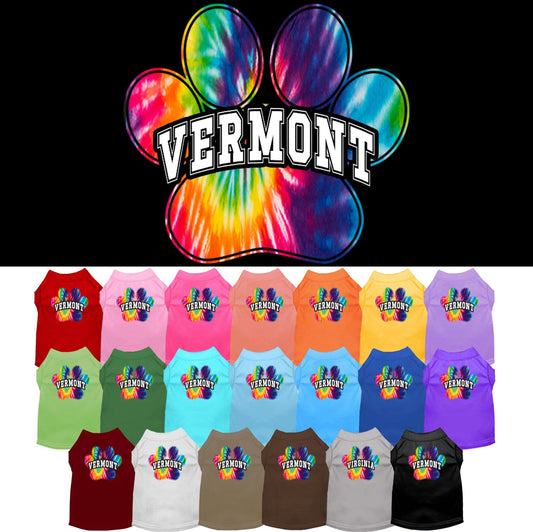 Pet Dog & Cat Screen Printed Shirt for Small to Medium Pets (Sizes XS-XL), "Vermont Bright Tie Dye"