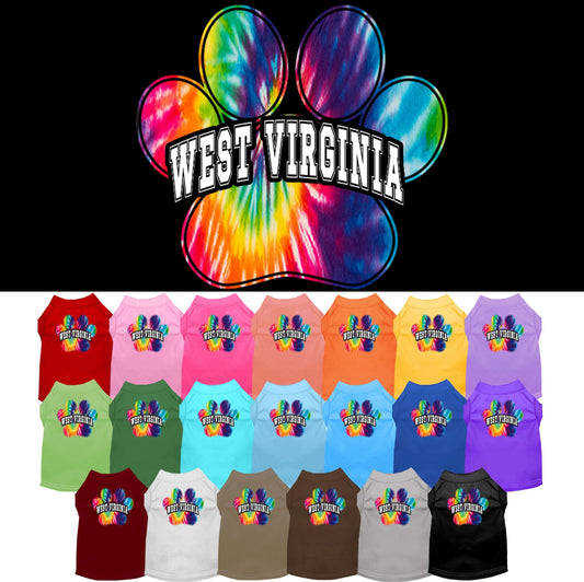 Pet Dog & Cat Screen Printed Shirt for Medium to Large Pets (Sizes 2XL-6XL), "West Virginia Bright Tie Dye"