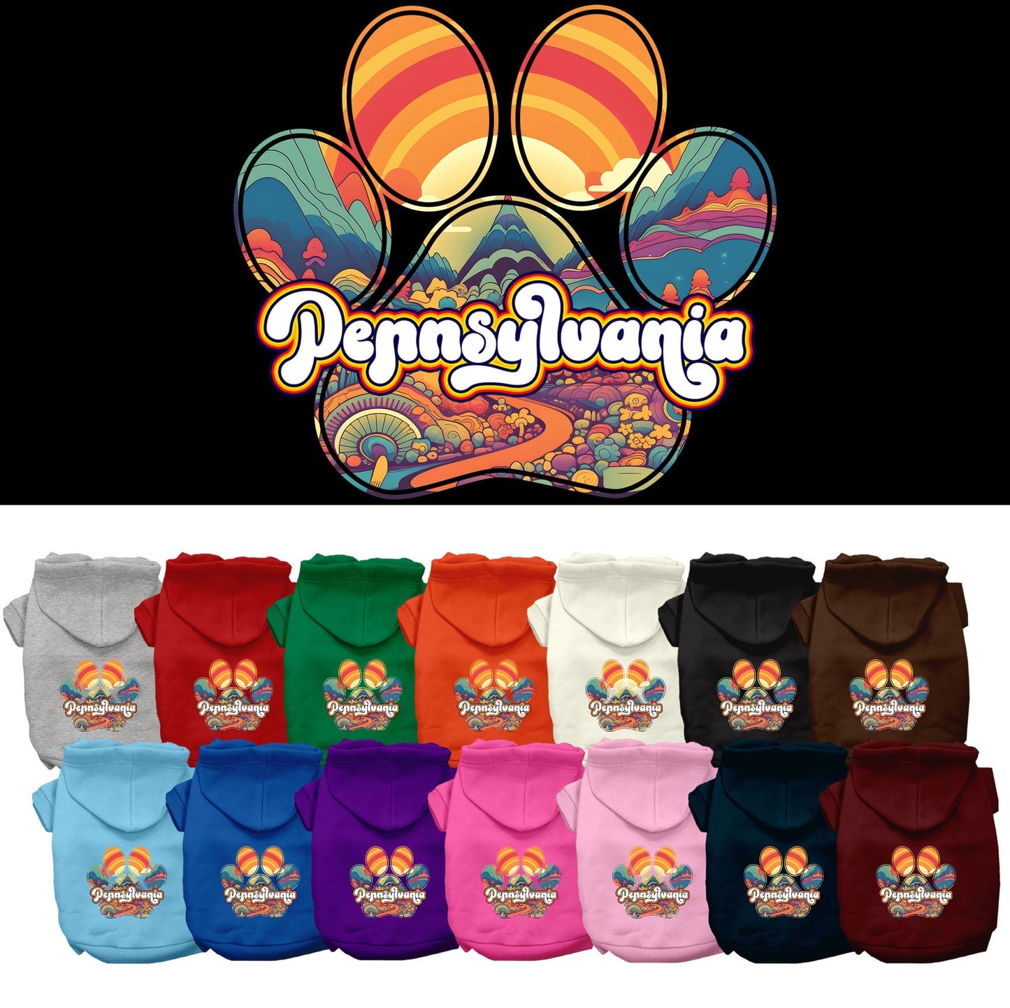 Pet Dog & Cat Screen Printed Hoodie for Small to Medium Pets (Sizes XS-XL), "Pennsylvania Groovy Summit"