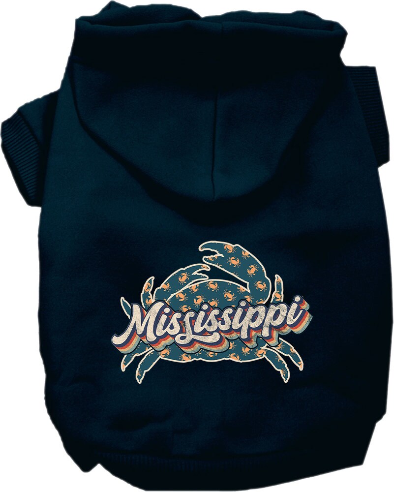 Pet Dog & Cat Screen Printed Hoodie for Small to Medium Pets (Sizes XS-XL), "Mississippi Retro Crabs"