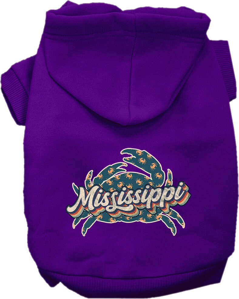 Pet Dog & Cat Screen Printed Hoodie for Small to Medium Pets (Sizes XS-XL), "Mississippi Retro Crabs"