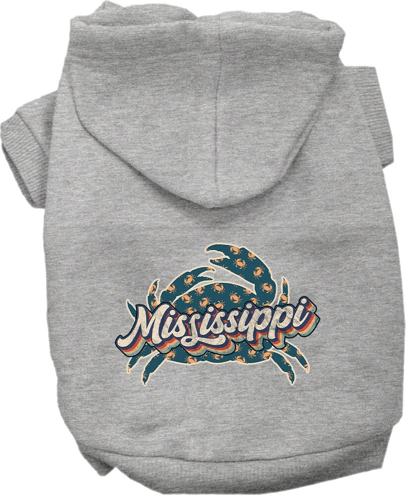 Pet Dog & Cat Screen Printed Hoodie for Small to Medium Pets (Sizes XS-XL), "Mississippi Retro Crabs"