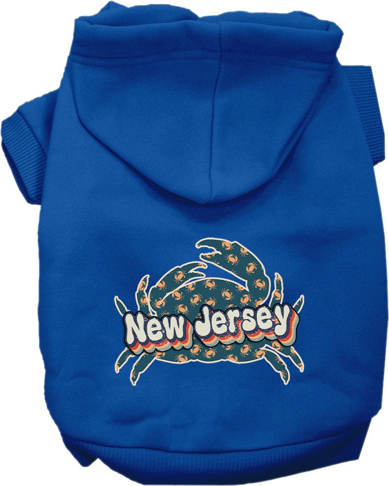 Pet Dog & Cat Screen Printed Hoodie for Small to Medium Pets (Sizes XS-XL), "New Jersey Retro Crabs"