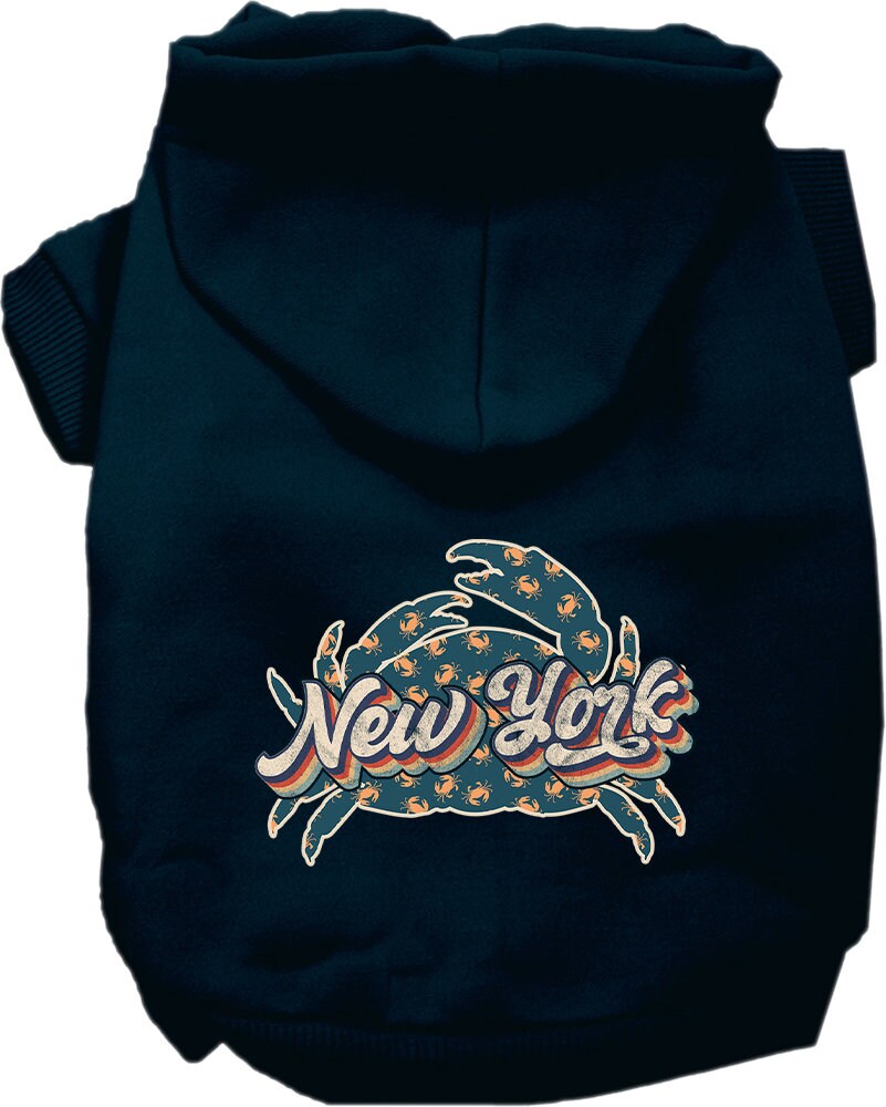 Pet Dog & Cat Screen Printed Hoodie for Small to Medium Pets (Sizes XS-XL), "New York Retro Crabs"