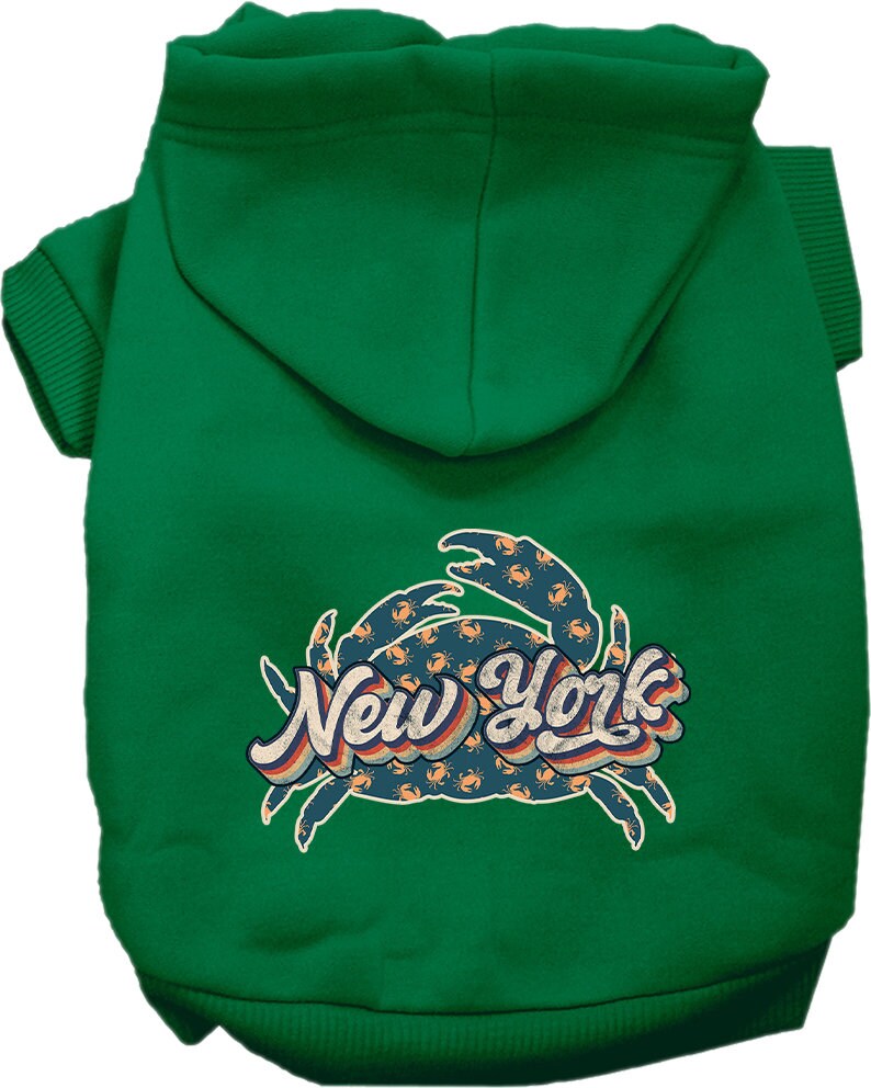 Pet Dog & Cat Screen Printed Hoodie for Small to Medium Pets (Sizes XS-XL), "New York Retro Crabs"