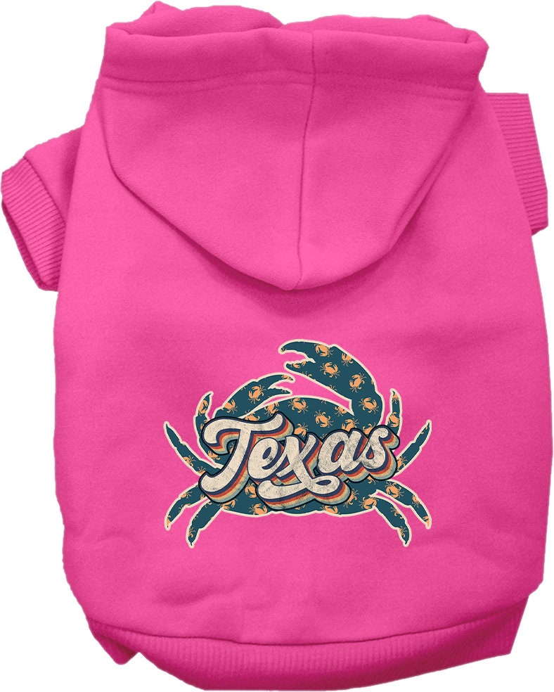 Pet Dog & Cat Screen Printed Hoodie for Small to Medium Pets (Sizes XS-XL), "Texas Retro Crabs"