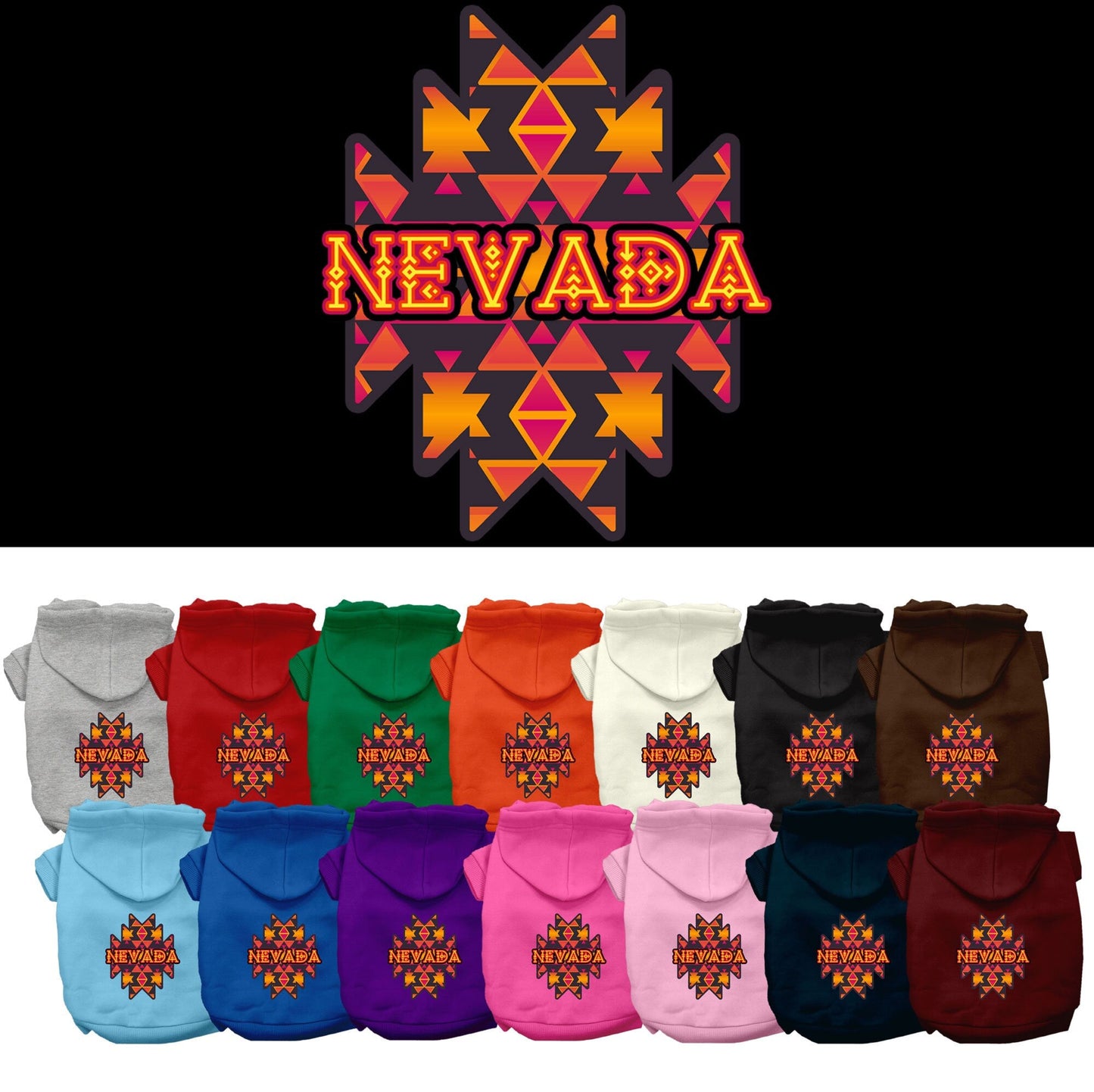 Pet Dog & Cat Screen Printed Hoodie for Small to Medium Pets (Sizes XS-XL), "Nevada Navajo Tribal"