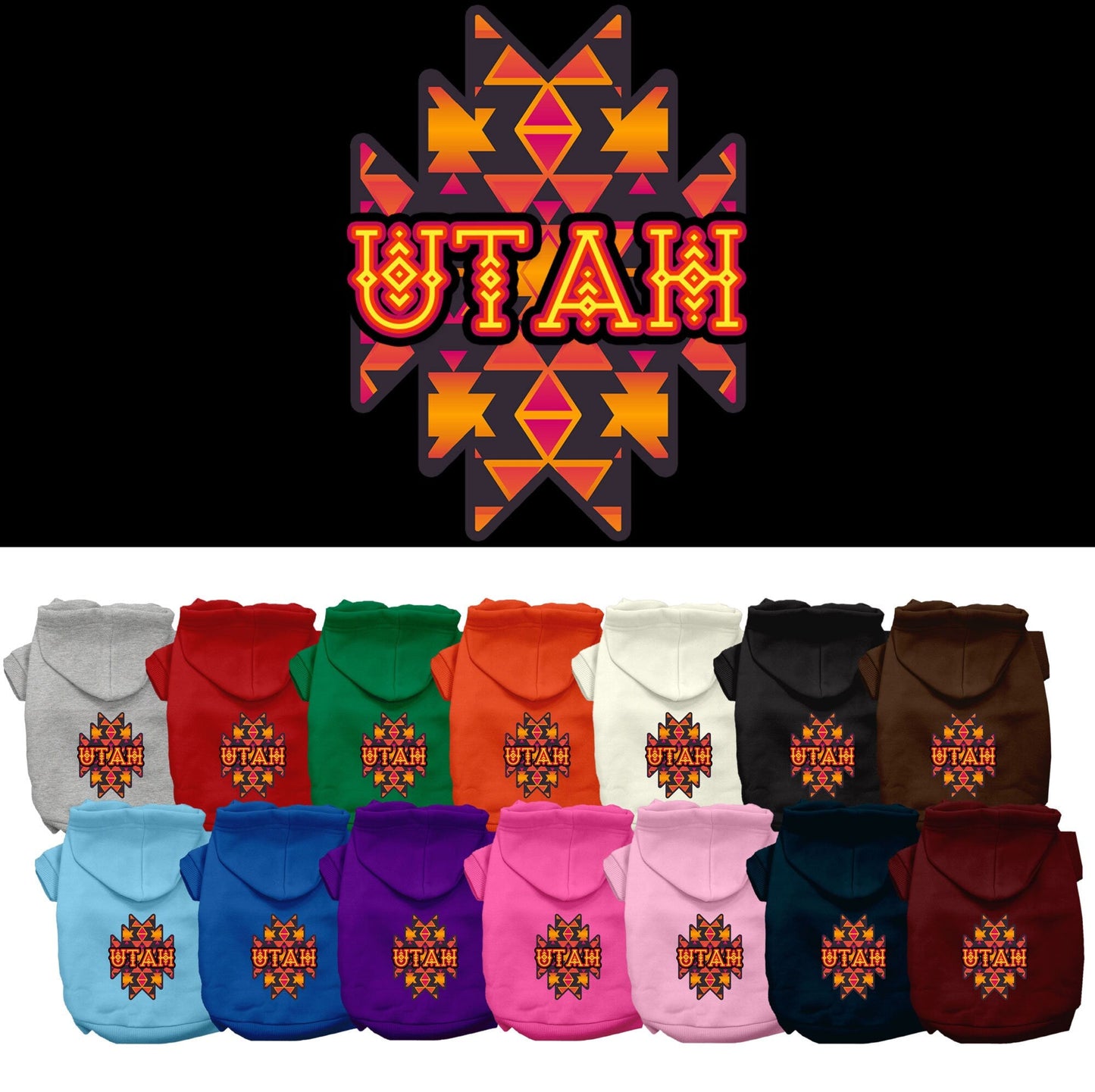 Pet Dog & Cat Screen Printed Hoodie for Small to Medium Pets (Sizes XS-XL), "Utah Navajo Tribal"