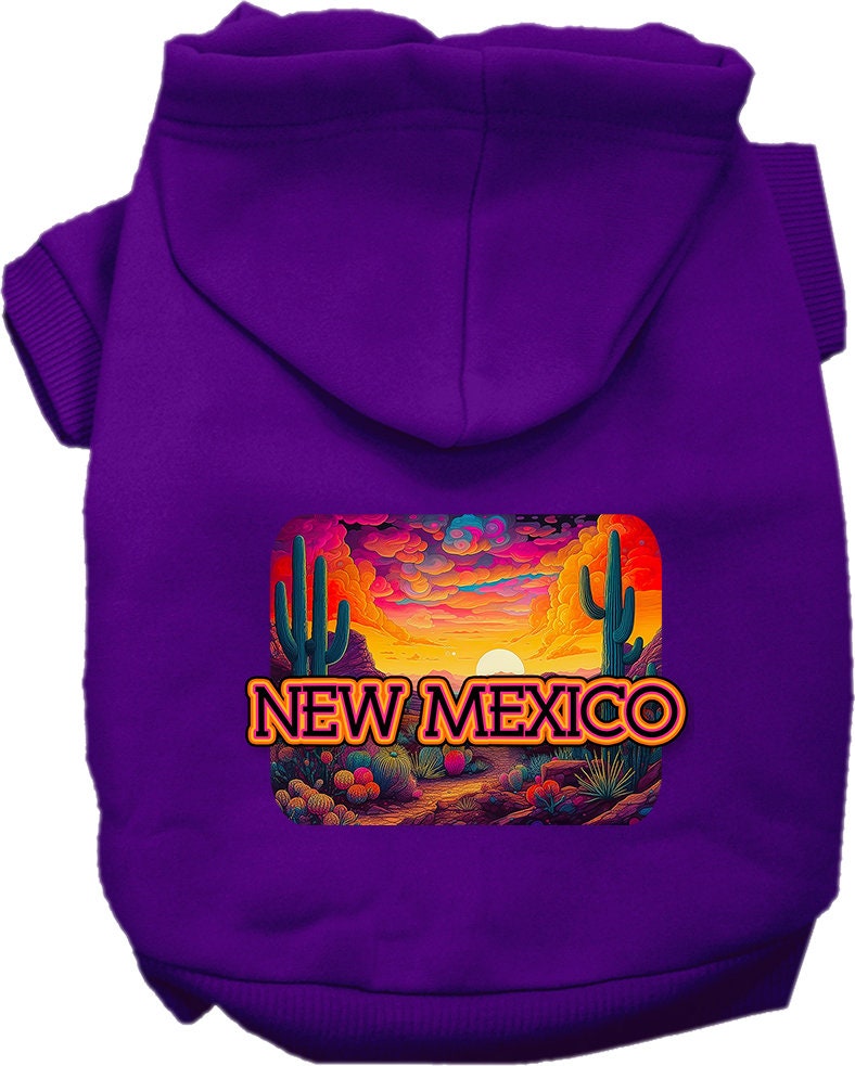 Pet Dog & Cat Screen Printed Hoodie for Small to Medium Pets (Sizes XS-XL), "New Mexico Neon Desert"