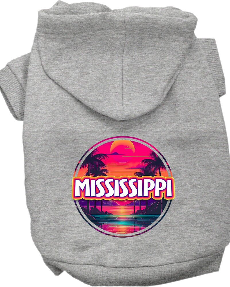 Pet Dog & Cat Screen Printed Hoodie for Small to Medium Pets (Sizes XS-XL), "Mississippi Neon Beach Sunset"