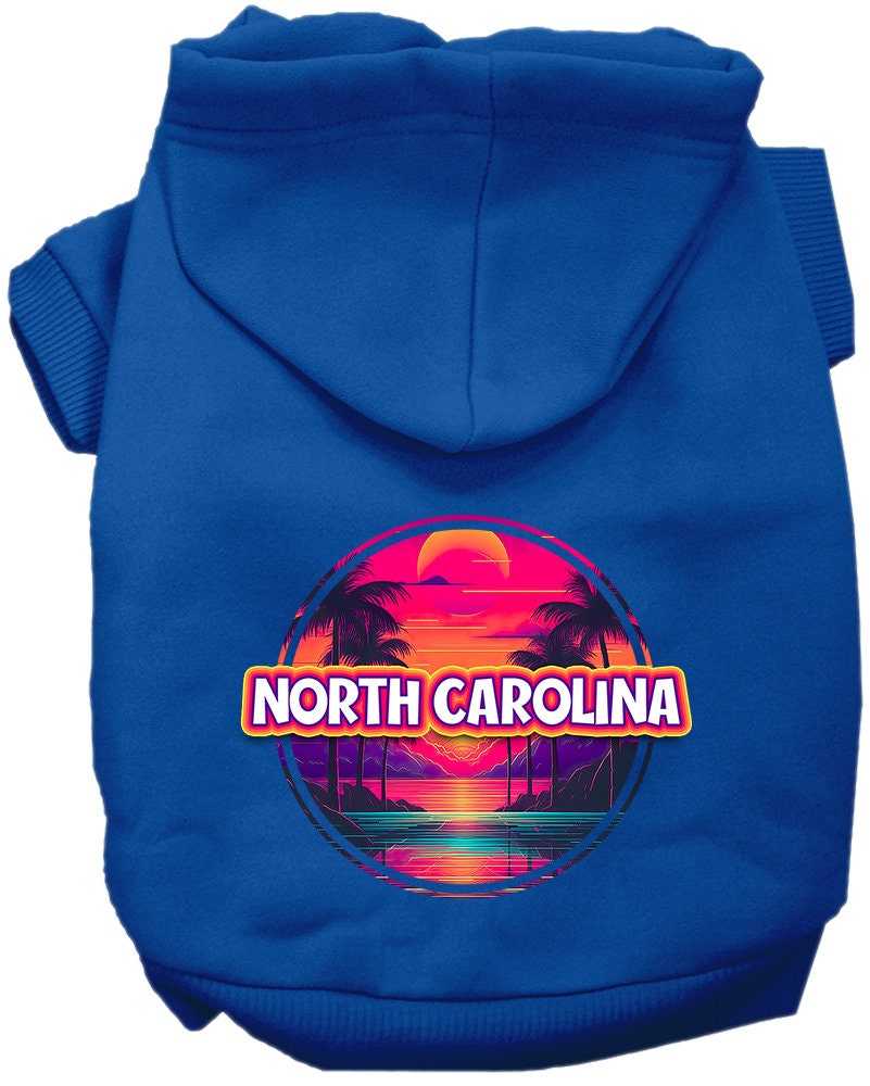 Pet Dog & Cat Screen Printed Hoodie for Small to Medium Pets (Sizes XS-XL), "North Carolina Neon Beach Sunset"