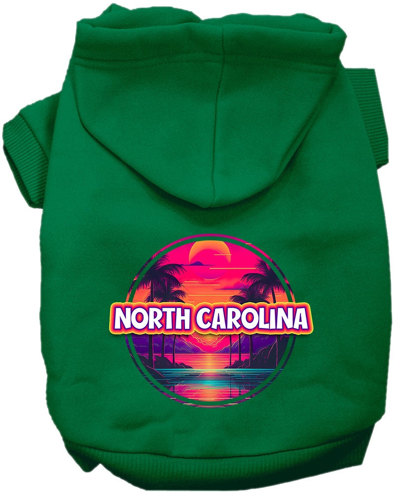 Pet Dog & Cat Screen Printed Hoodie for Small to Medium Pets (Sizes XS-XL), "North Carolina Neon Beach Sunset"