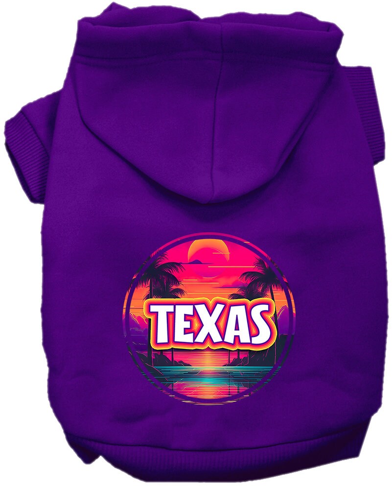 Pet Dog & Cat Screen Printed Hoodie for Small to Medium Pets (Sizes XS-XL), "Texas Neon Beach Sunset"