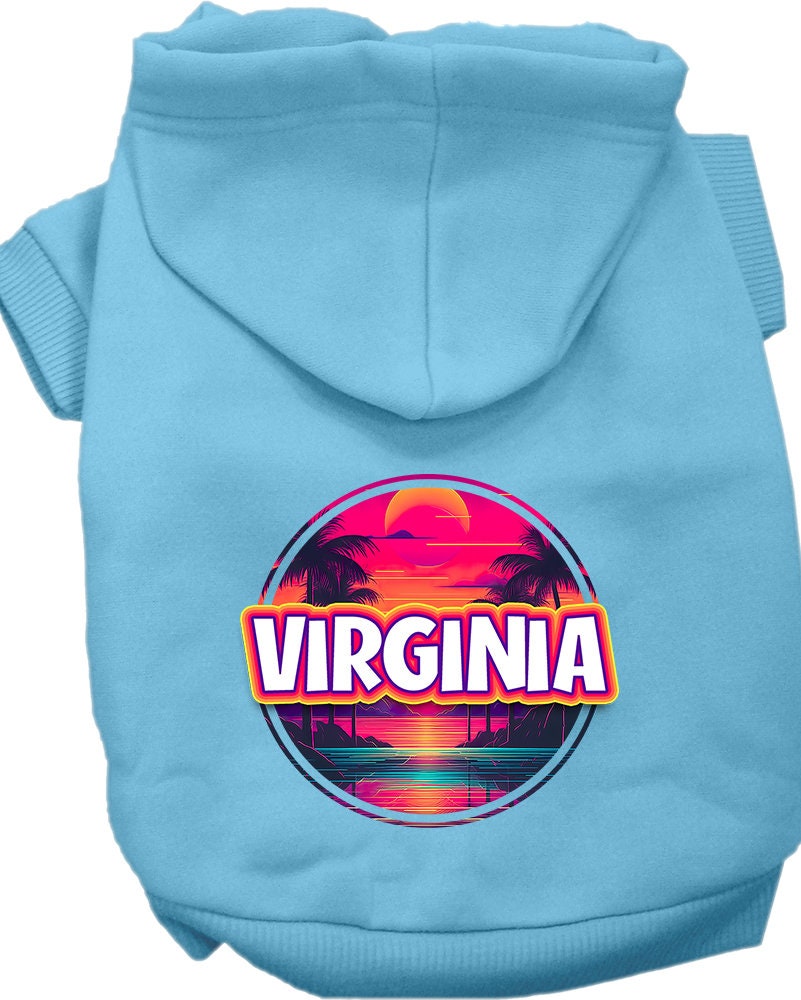 Pet Dog & Cat Screen Printed Hoodie for Small to Medium Pets (Sizes XS-XL), "Virginia Neon Beach Sunset"