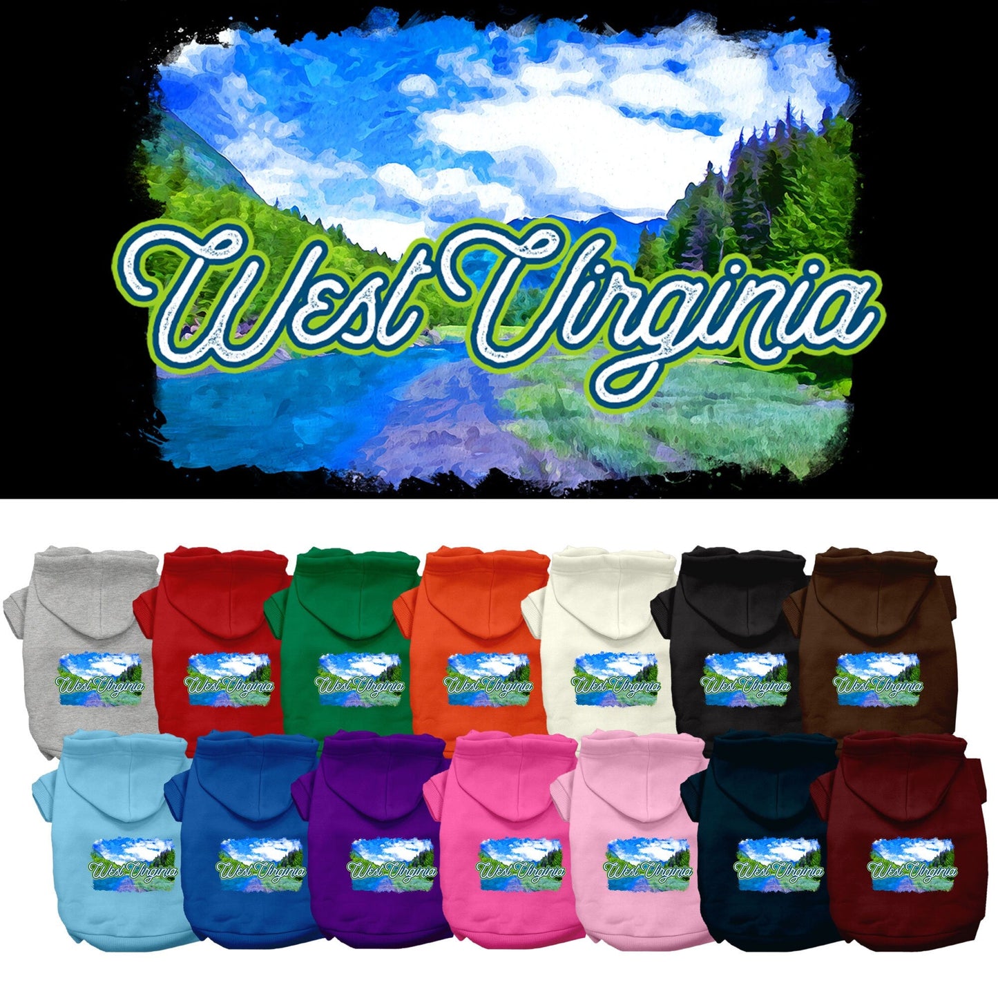 Pet Dog & Cat Screen Printed Hoodie for Small to Medium Pets (Sizes XS-XL), "West Virginia Summer"