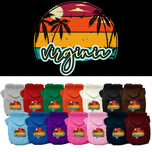 Pet Dog & Cat Screen Printed Hoodie for Small to Medium Pets (Sizes XS-XL), "Virginia Retro Beach Sunset"