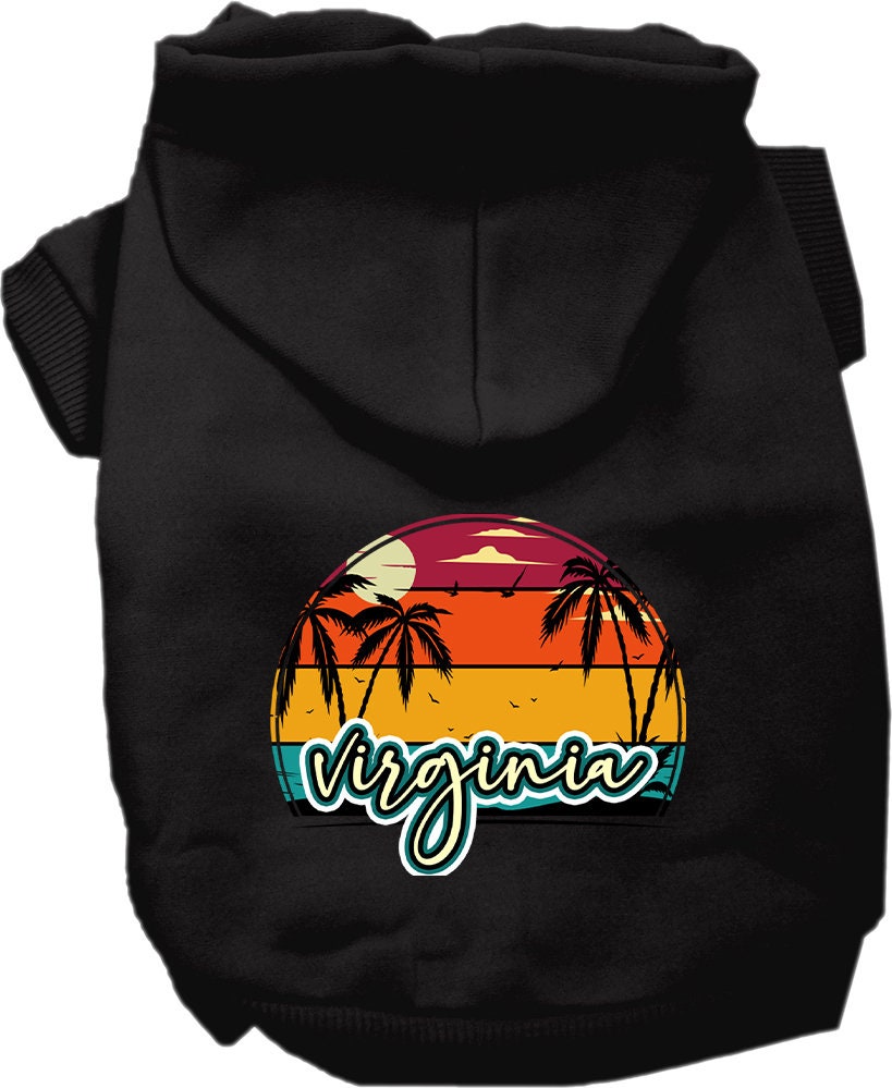 Pet Dog & Cat Screen Printed Hoodie for Small to Medium Pets (Sizes XS-XL), "Virginia Retro Beach Sunset"