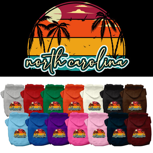 Pet Dog & Cat Screen Printed Hoodie for Small to Medium Pets (Sizes XS-XL), "North Carolina Retro Beach Sunset"