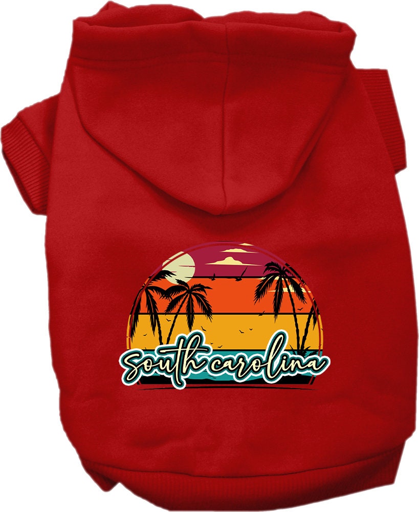 Pet Dog & Cat Screen Printed Hoodie for Small to Medium Pets (Sizes XS-XL), "South Carolina Retro Beach Sunset"