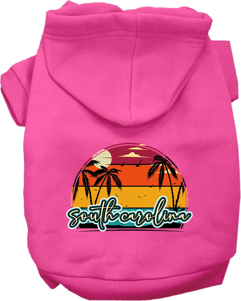 Pet Dog & Cat Screen Printed Hoodie for Small to Medium Pets (Sizes XS-XL), "South Carolina Retro Beach Sunset"