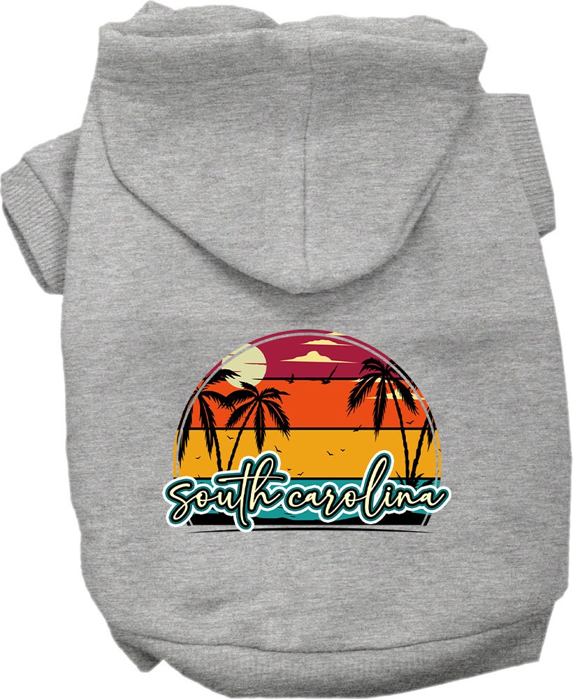 Pet Dog & Cat Screen Printed Hoodie for Small to Medium Pets (Sizes XS-XL), "South Carolina Retro Beach Sunset"