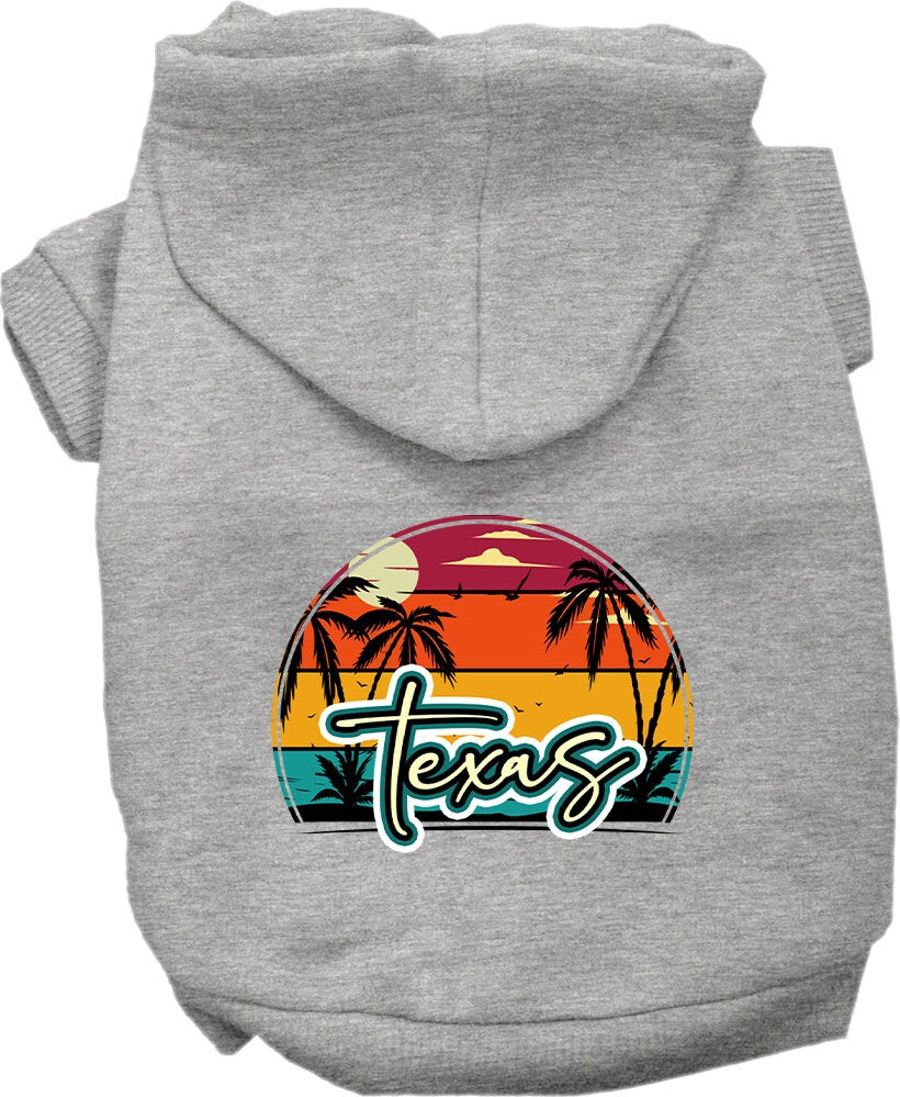 Pet Dog & Cat Screen Printed Hoodie for Small to Medium Pets (Sizes XS-XL), "Texas Retro Beach Sunset"