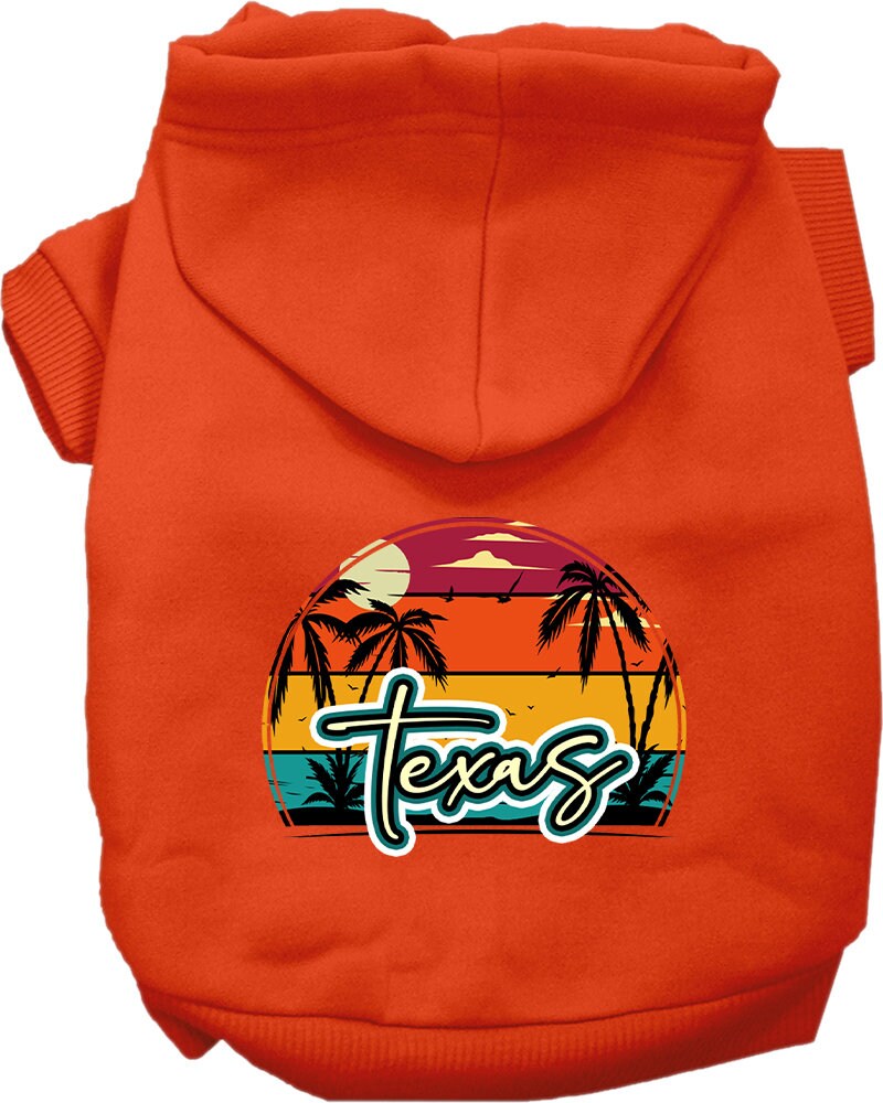 Pet Dog & Cat Screen Printed Hoodie for Small to Medium Pets (Sizes XS-XL), "Texas Retro Beach Sunset"