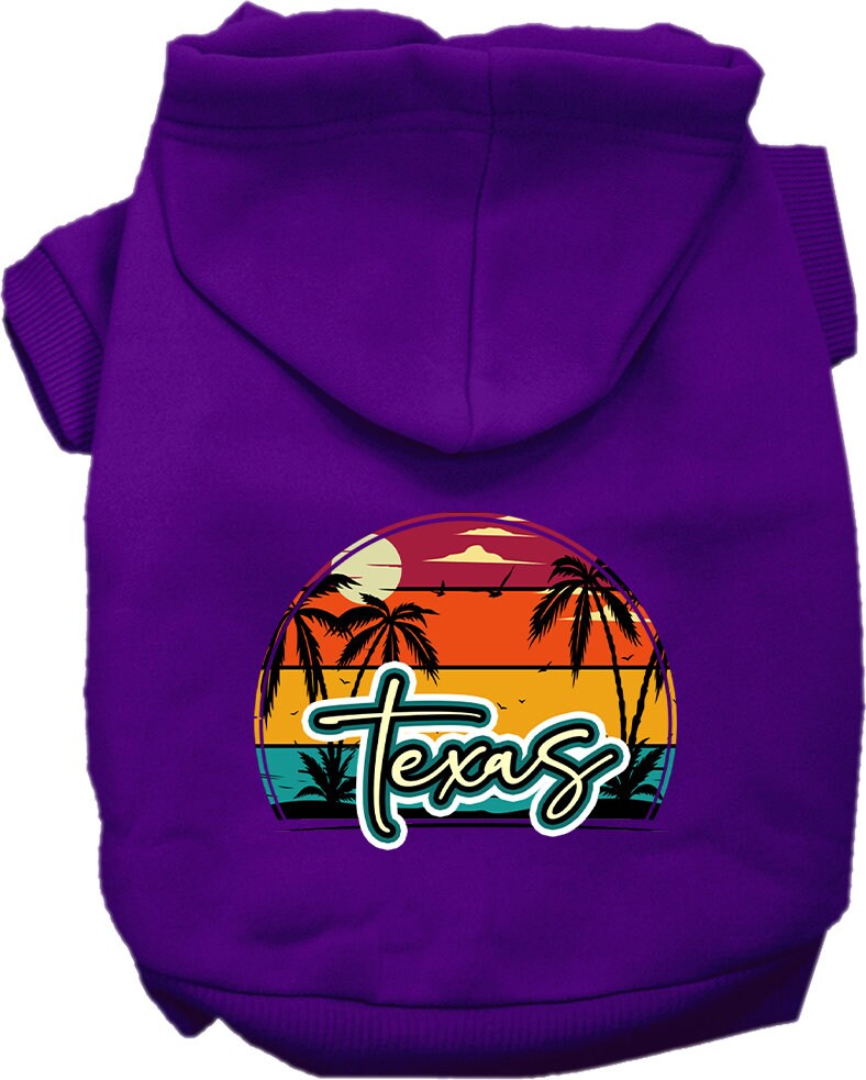 Pet Dog & Cat Screen Printed Hoodie for Small to Medium Pets (Sizes XS-XL), "Texas Retro Beach Sunset"