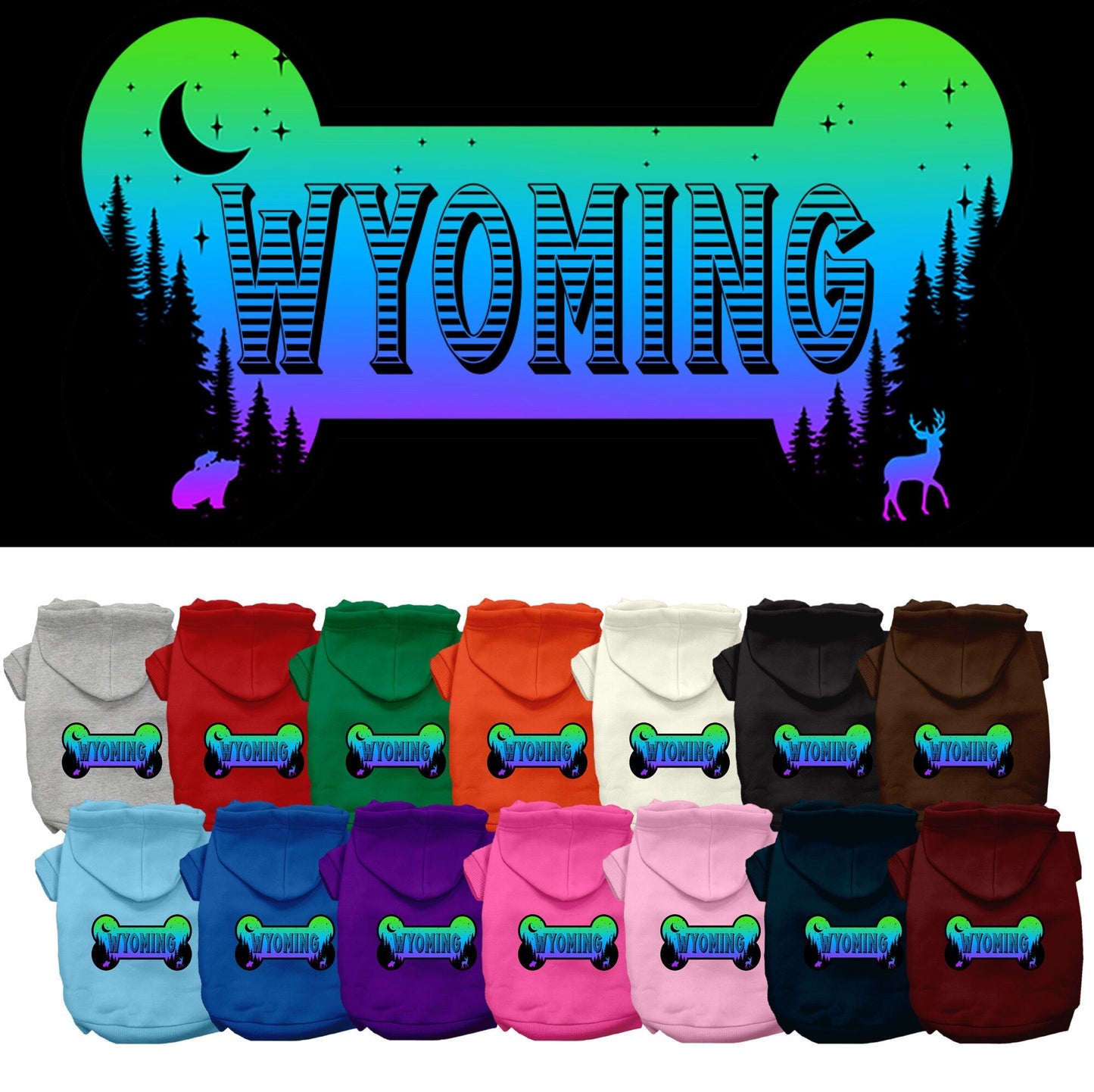 Pet Dog & Cat Screen Printed Hoodie for Small to Medium Pets (Sizes XS-XL), "Wyoming Mountain Shades"