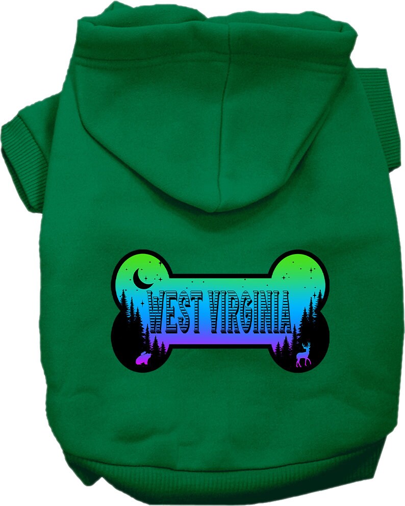 Pet Dog & Cat Screen Printed Hoodie for Small to Medium Pets (Sizes XS-XL), "West Virginia Mountain Shades"