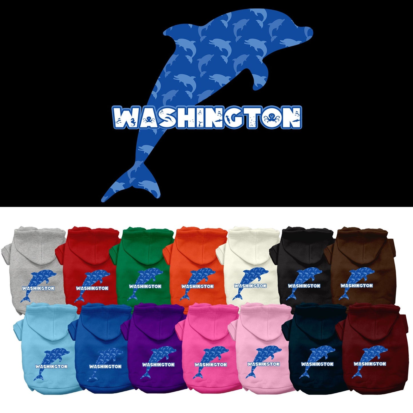 Pet Dog & Cat Screen Printed Hoodie for Small to Medium Pets (Sizes XS-XL), "Washington Blue Dolphins"