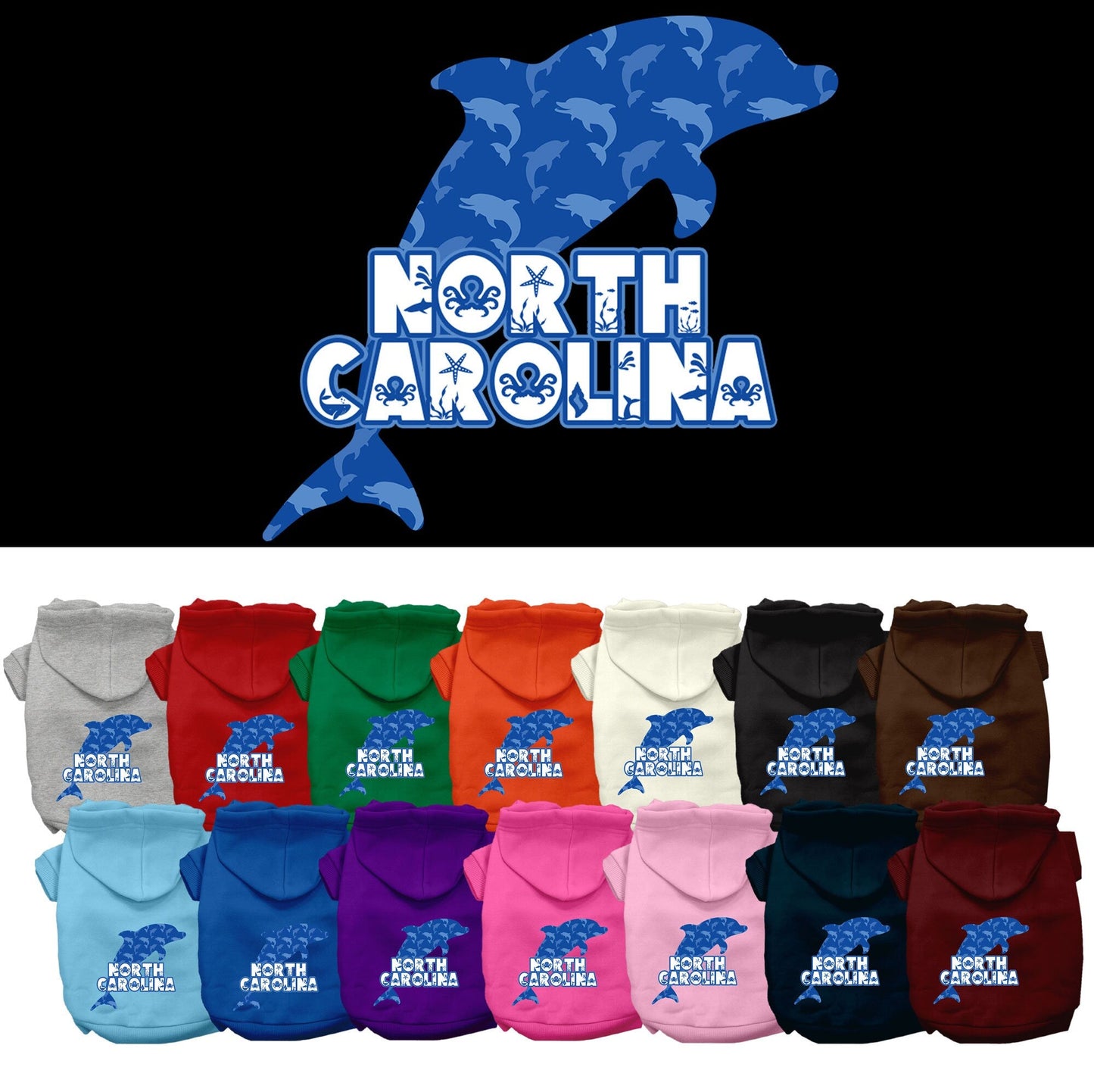 Pet Dog & Cat Screen Printed Hoodie for Small to Medium Pets (Sizes XS-XL), "North Carolina Blue Dolphins"