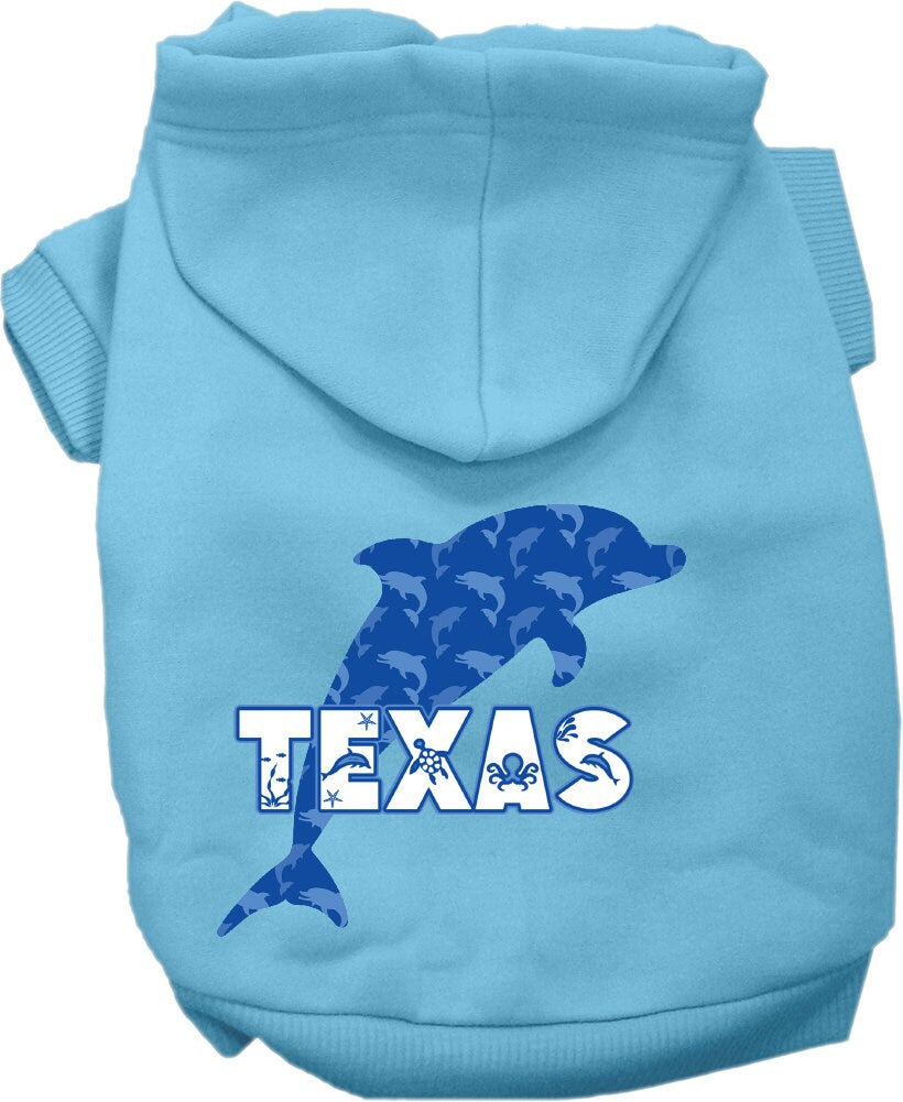 Pet Dog & Cat Screen Printed Hoodie for Small to Medium Pets (Sizes XS-XL), "Texas Blue Dolphins"