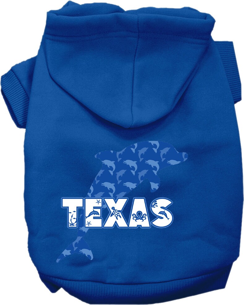 Pet Dog & Cat Screen Printed Hoodie for Small to Medium Pets (Sizes XS-XL), "Texas Blue Dolphins"