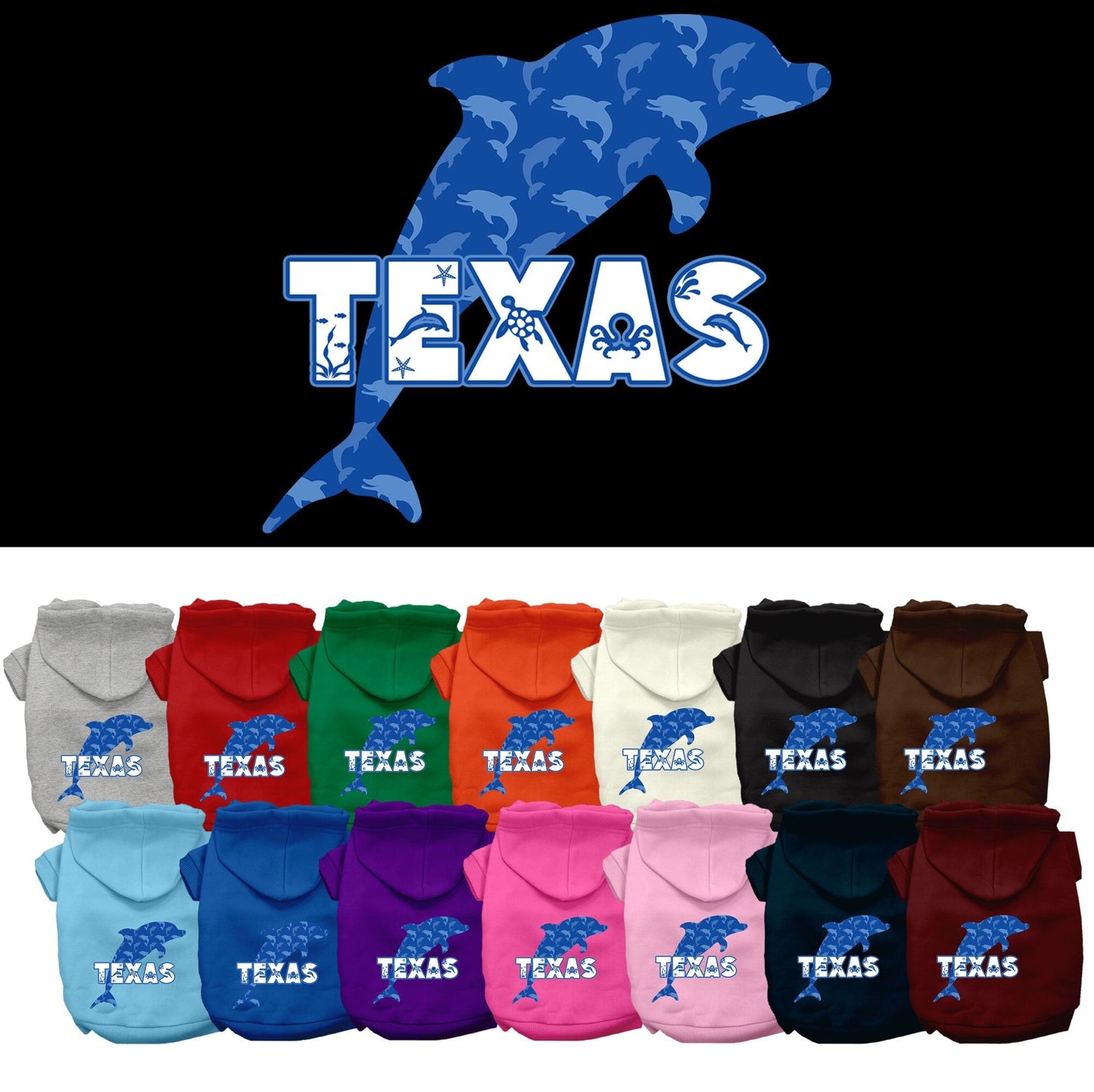 Pet Dog & Cat Screen Printed Hoodie for Small to Medium Pets (Sizes XS-XL), "Texas Blue Dolphins"