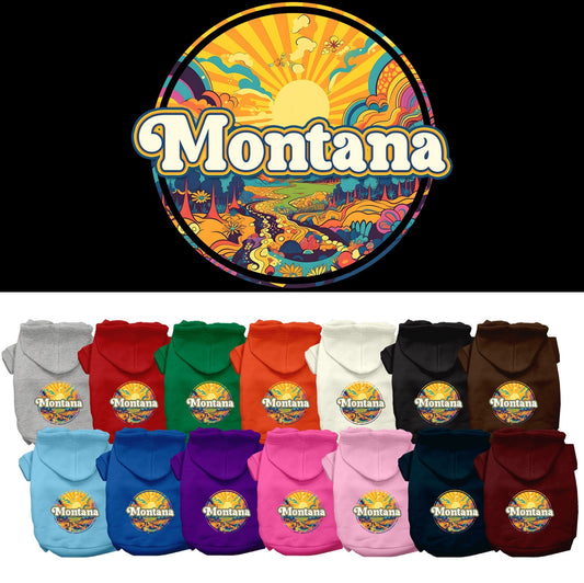 Pet Dog & Cat Screen Printed Hoodie for Small to Medium Pets (Sizes XS-XL), "Montana Trippy Peaks"