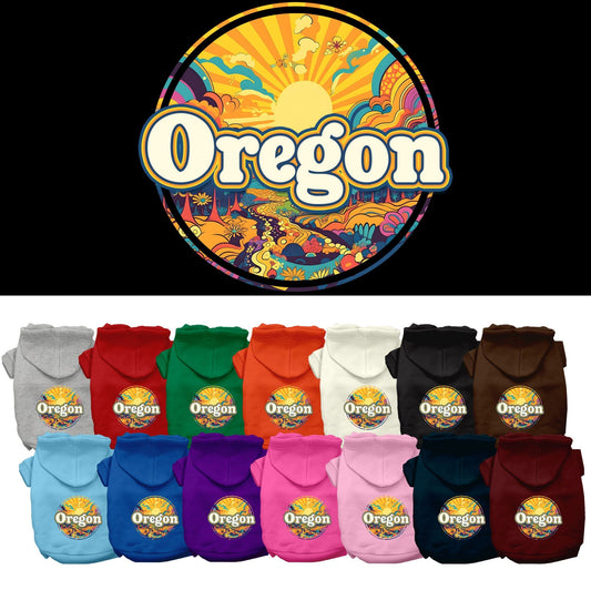 Pet Dog & Cat Screen Printed Hoodie for Small to Medium Pets (Sizes XS-XL), "Oregon Trippy Peaks"