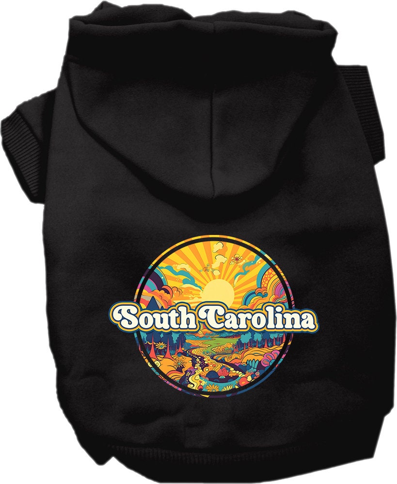 Pet Dog & Cat Screen Printed Hoodie for Small to Medium Pets (Sizes XS-XL), "South Carolina Trippy Peaks"