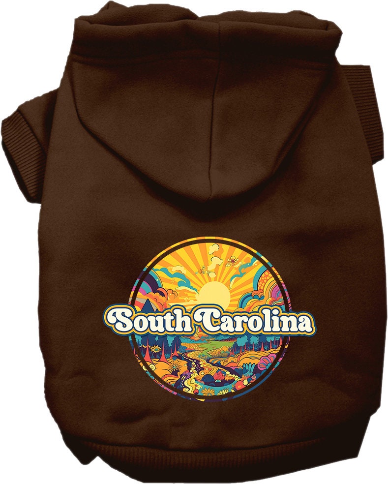 Pet Dog & Cat Screen Printed Hoodie for Small to Medium Pets (Sizes XS-XL), "South Carolina Trippy Peaks"