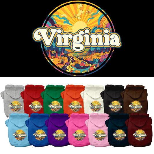 Pet Dog & Cat Screen Printed Hoodie for Small to Medium Pets (Sizes XS-XL), "Virginia Trippy Peaks"